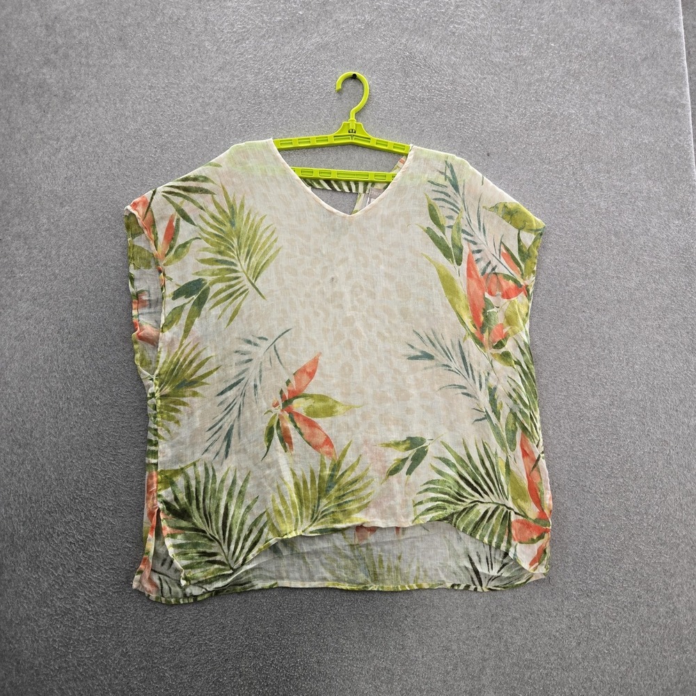 Chico's Women Blouse S/M Beige Floral Hawaiian Shirt Pullover Coastal READ